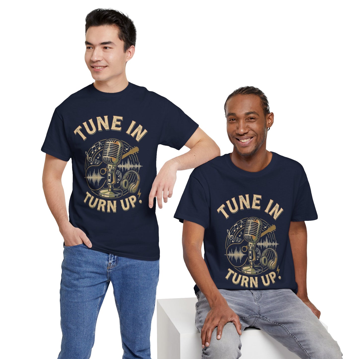Tune In Turn Up microphone graphic Tee | Retro music player audio wave design
