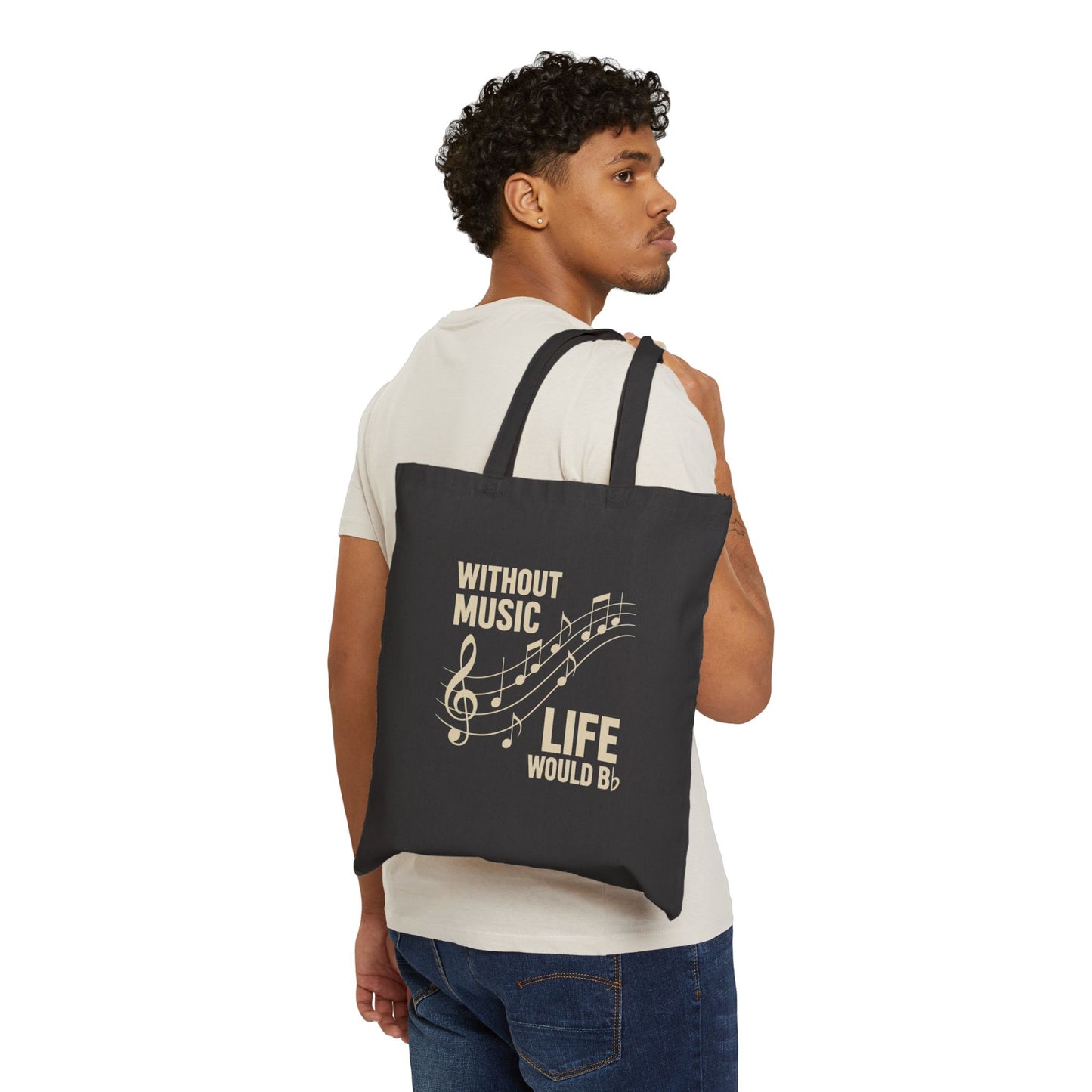 Without Music Life Would Bb Tote Bag | Musical Notes Canvas Tote
