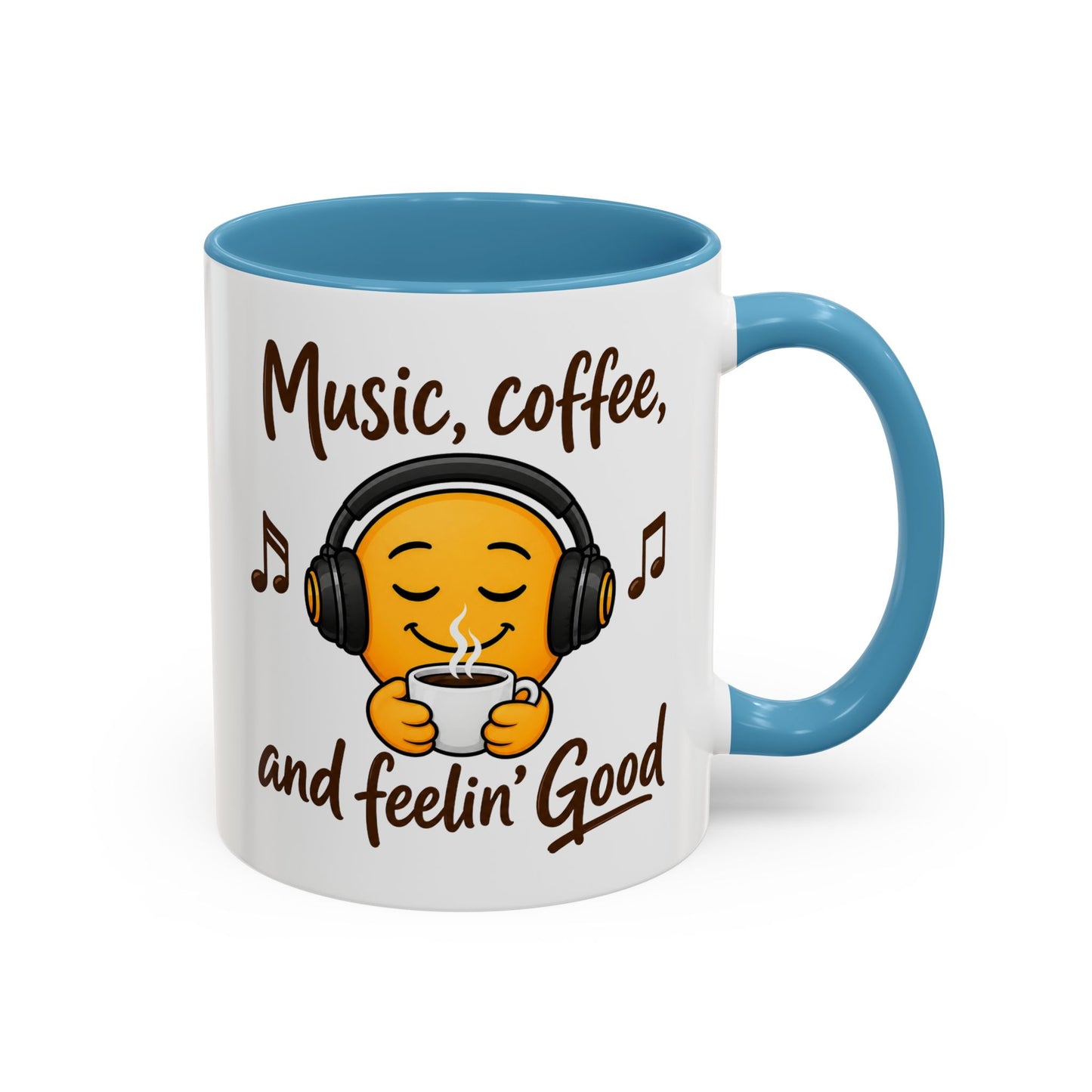 Music, coffee, and feelin' Good Mug | Emoji with Headphones Coffee Cup
