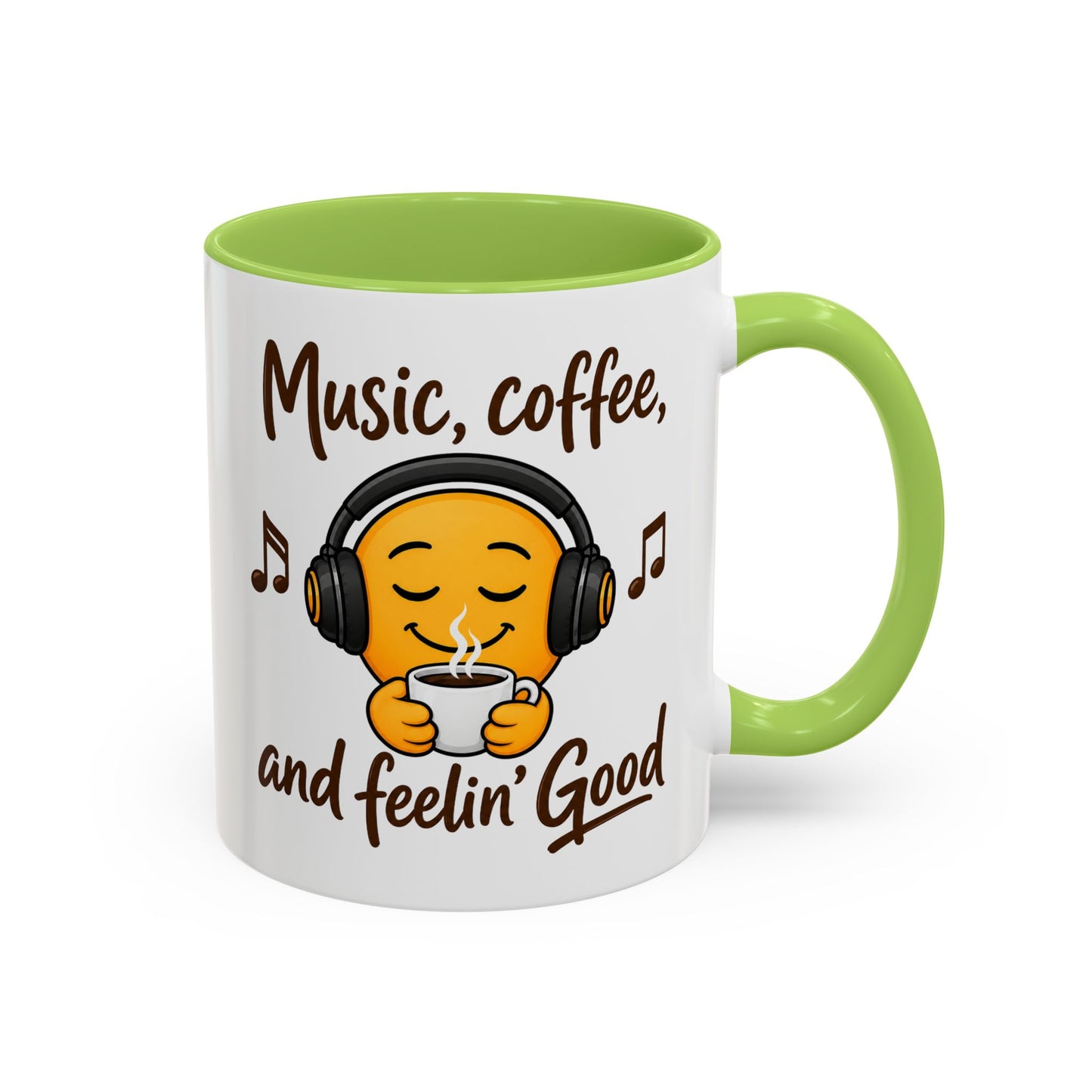 Music, coffee, and feelin' Good Mug | Emoji with Headphones Coffee Cup