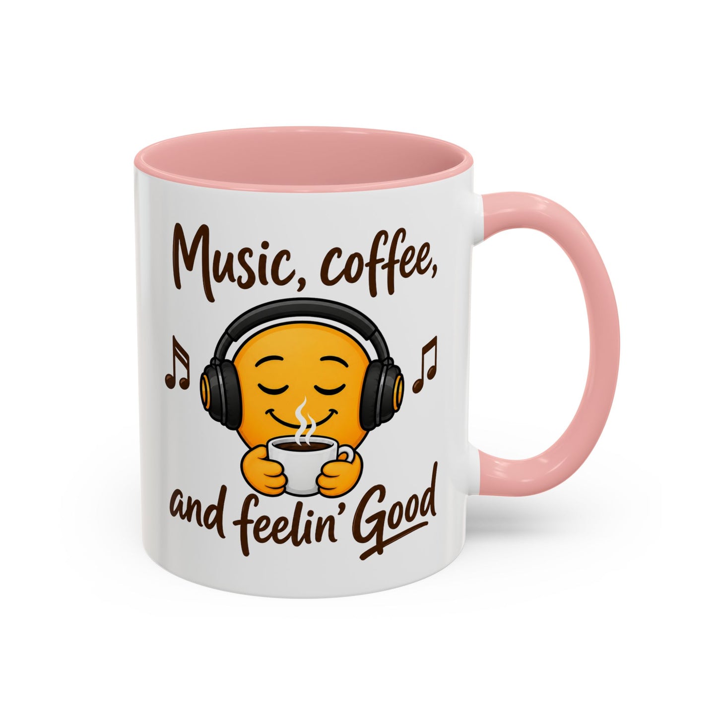 Music, coffee, and feelin' Good Mug | Emoji with Headphones Coffee Cup