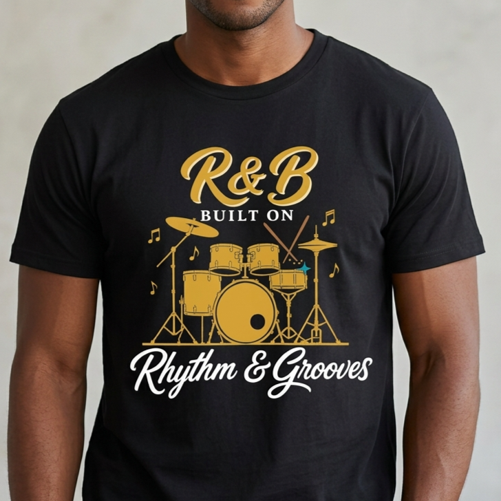 R&B Drums Tee — “Built On Rhythm & Grooves” Music Lover Shirt