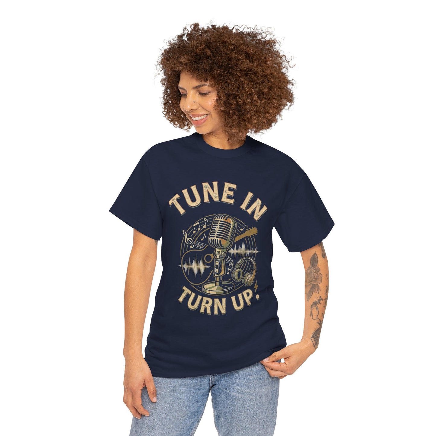 Tune In Turn Up microphone graphic Tee | Retro music player audio wave design