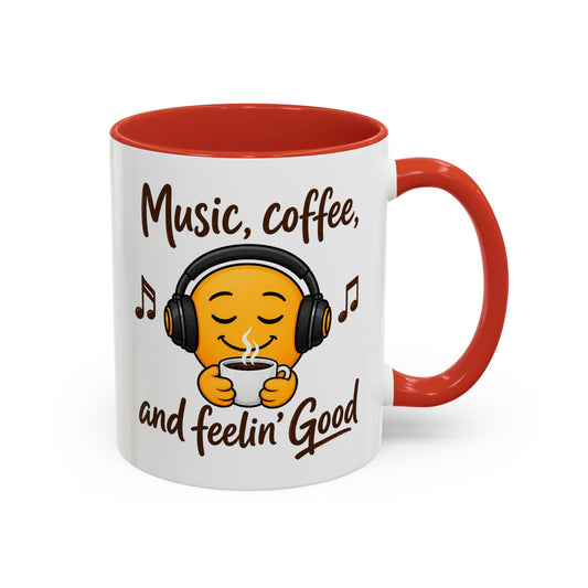 Music, coffee, and feelin' Good Mug | Emoji with Headphones Coffee Cup