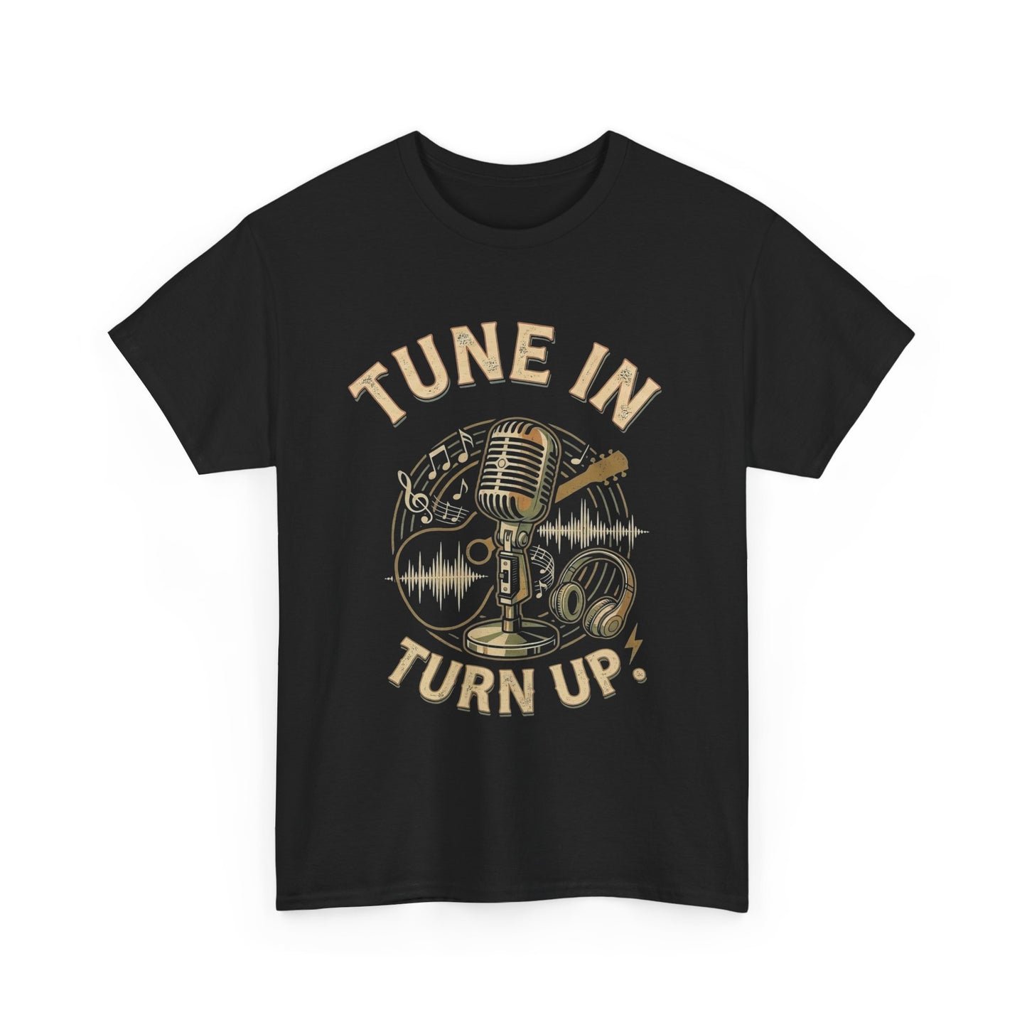 Tune In Turn Up microphone graphic Tee | Retro music player audio wave design