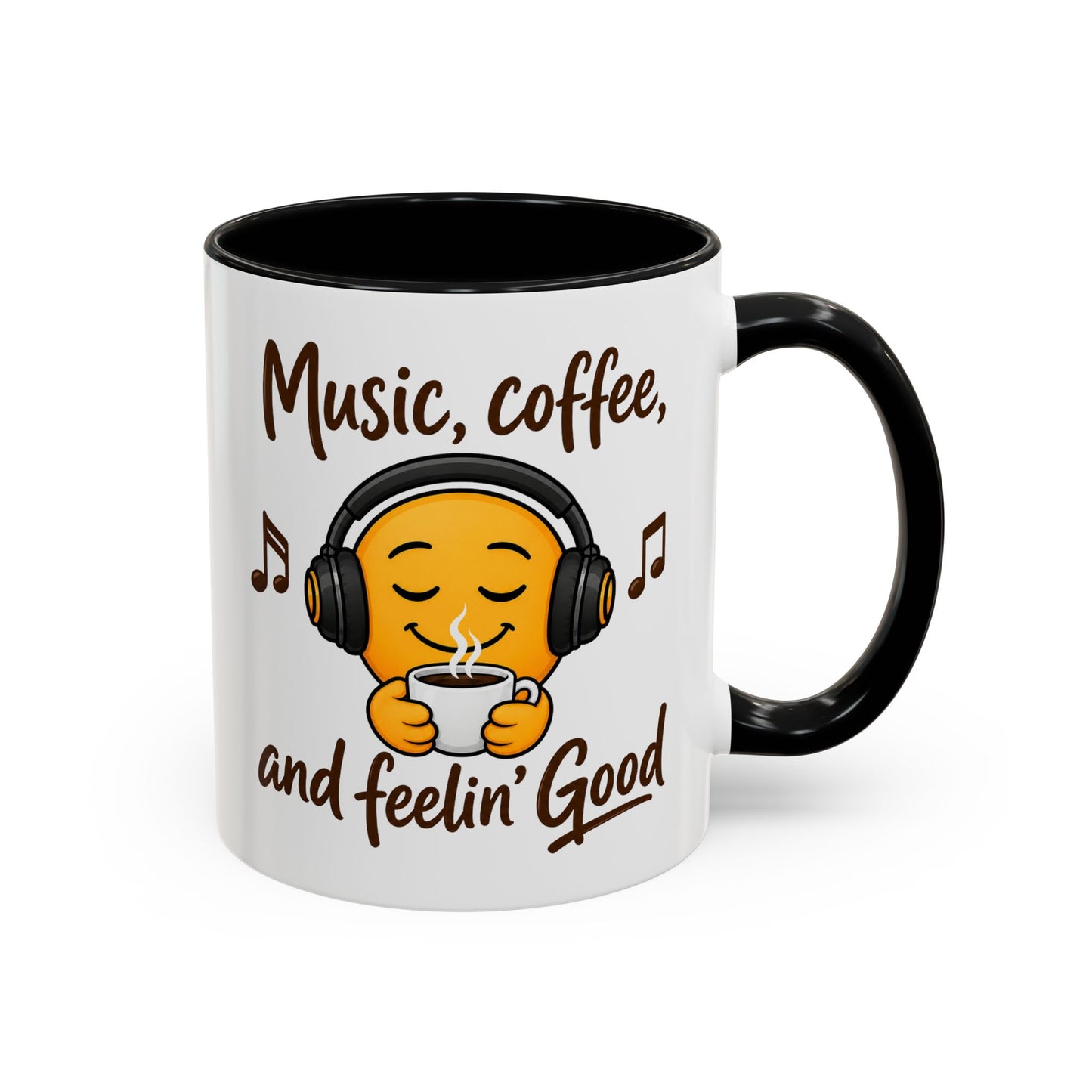Music, coffee, and feelin' Good Mug | Emoji with Headphones Coffee Cup