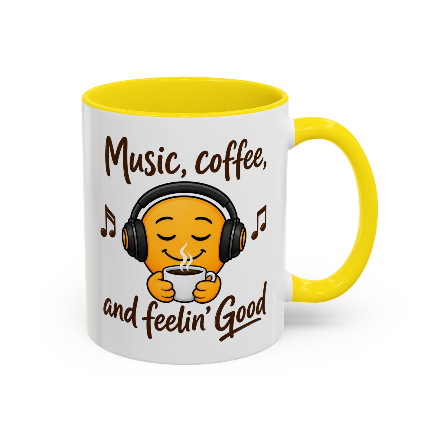 Music, coffee, and feelin' Good Mug | Emoji with Headphones Coffee Cup