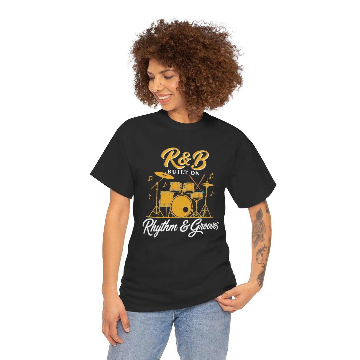 R&B Drums Tee — “Built On Rhythm & Grooves” Music Lover Shirt