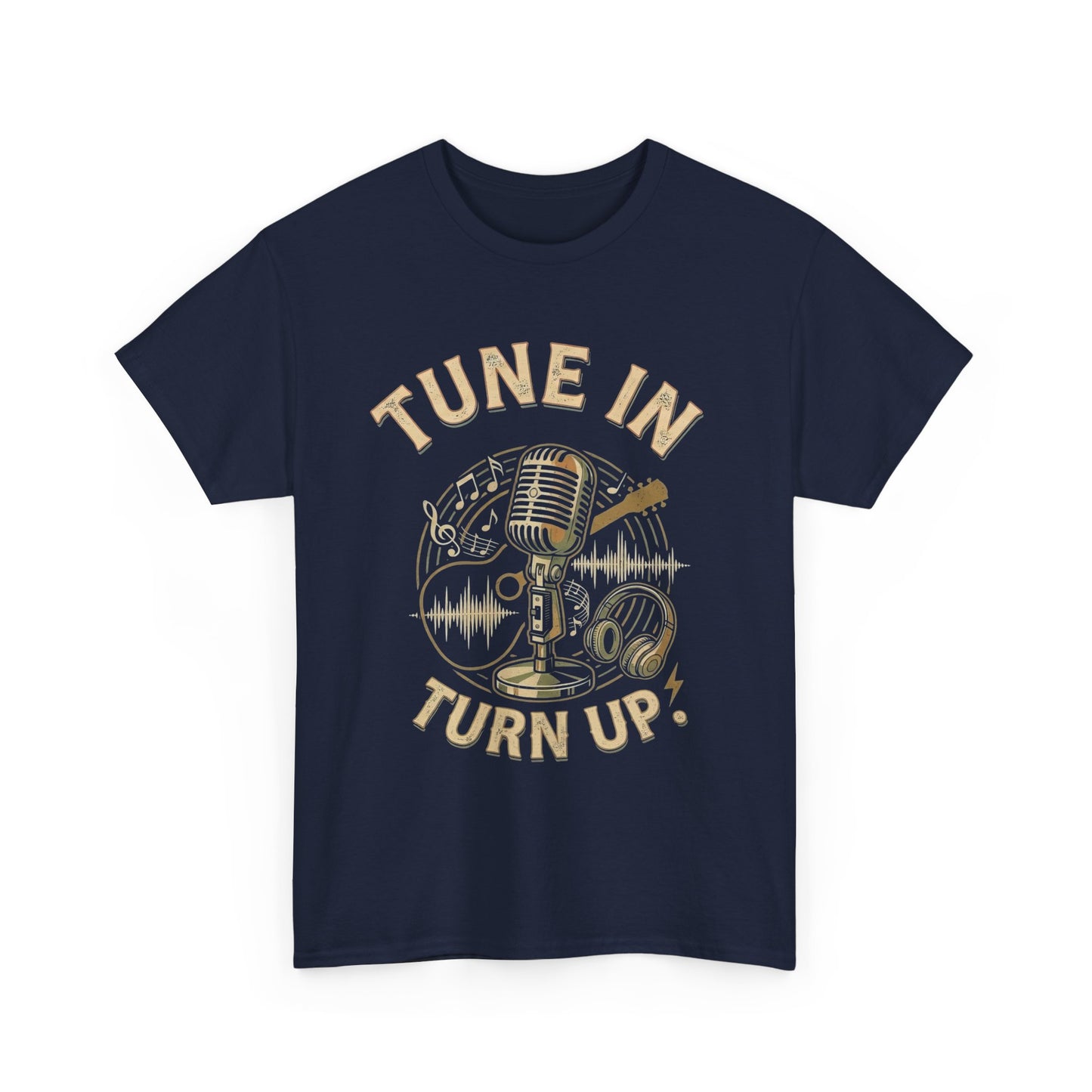 Tune In Turn Up microphone graphic Tee | Retro music player audio wave design